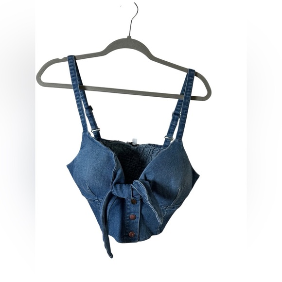 Story On Denim Button Front Bustier Crop Top NWT Size Large - Picture 2 of 9